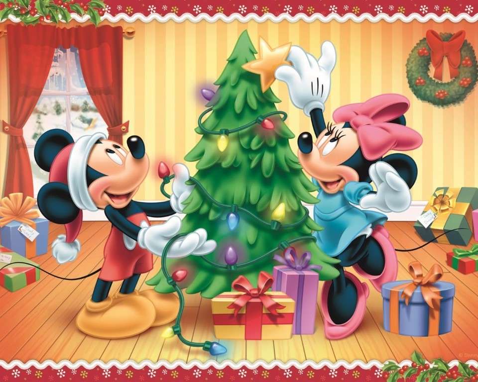 Микки и Мини Маус на Рождество пазл онлайн