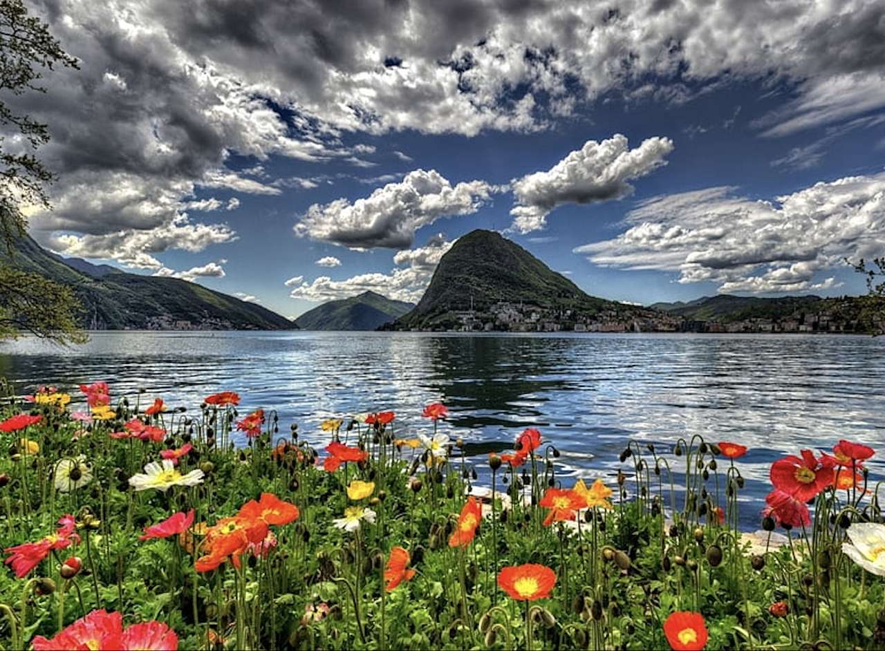 Швейцария-Весенний пейзаж в Лугано онлайн-пазл
