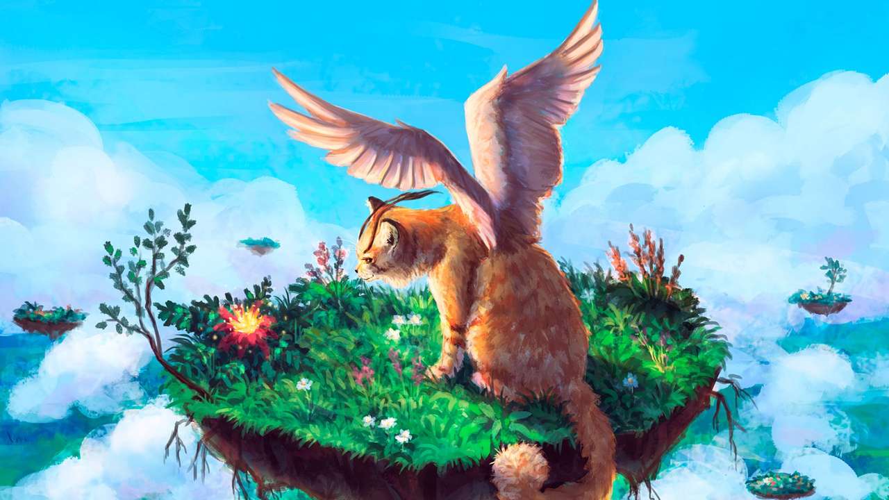 Animali da favola fantasy su un'isola del cielo puzzle online