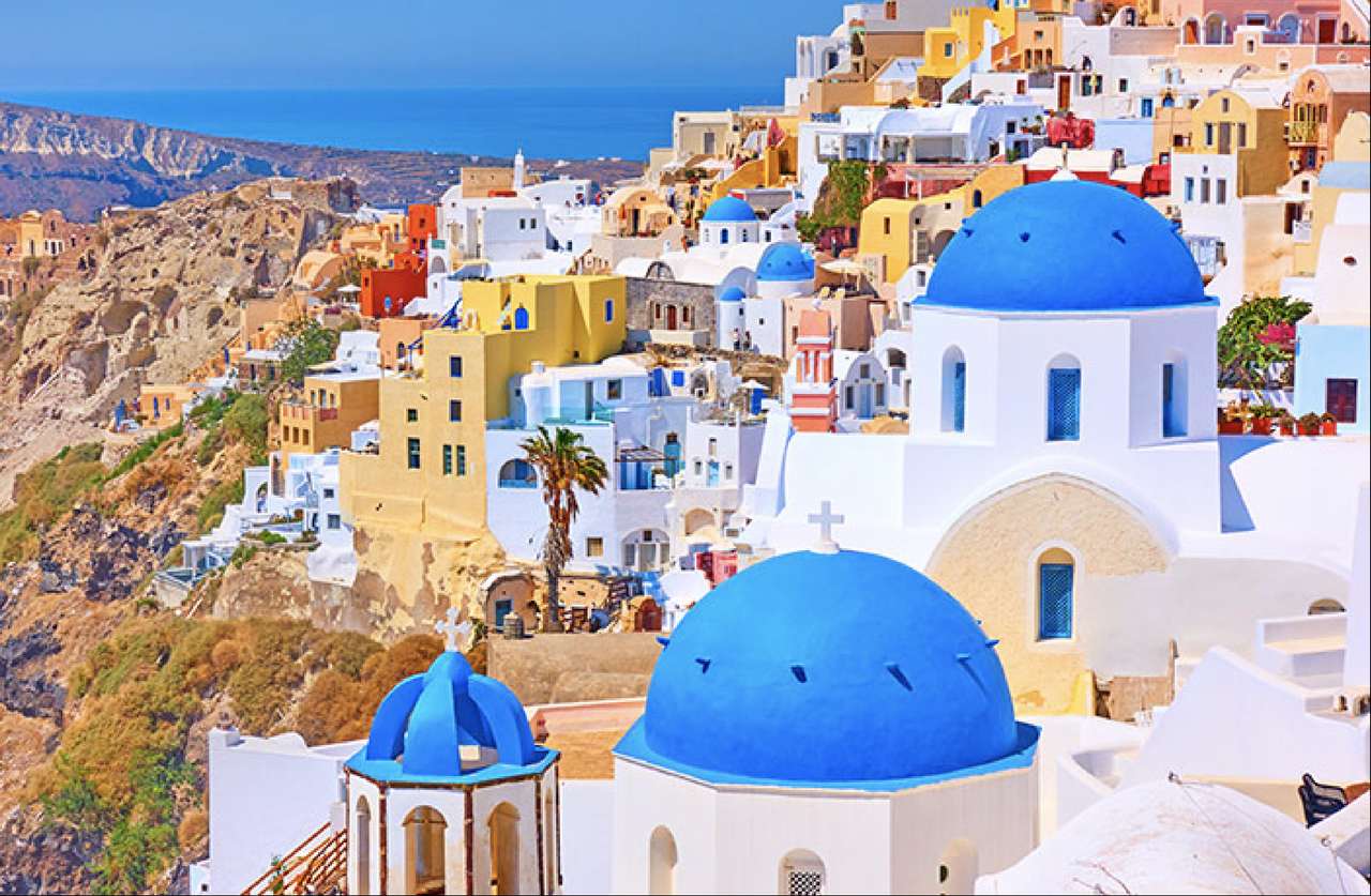 Santorini - modré kupole, kykladská architektura online puzzle