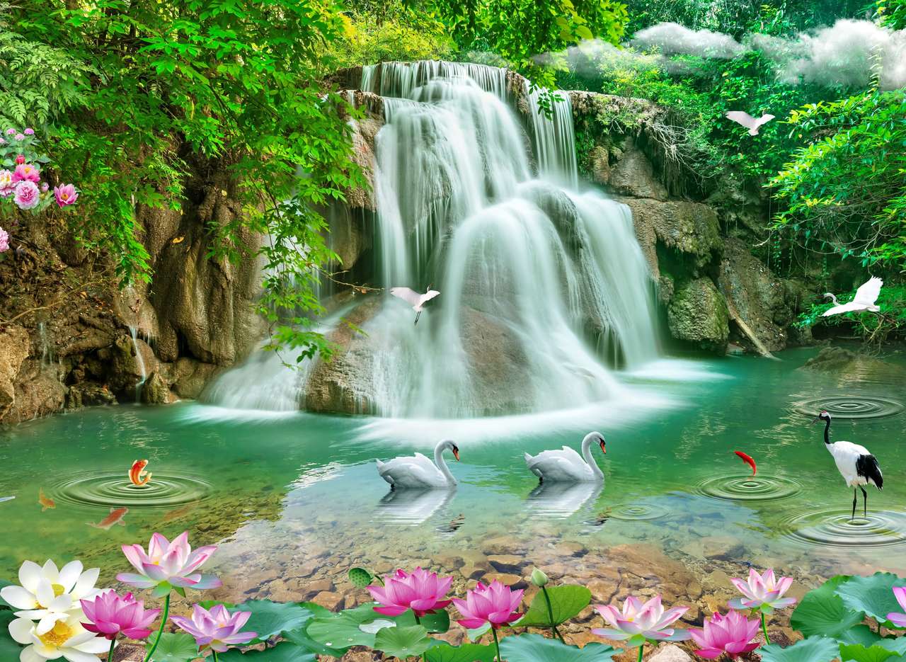 Una cascada paradisíaca, un lugar mágico rompecabezas en línea