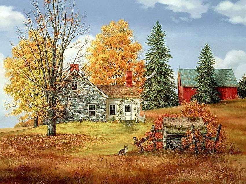 Egy kis farm ősszel, a nyugalom gyönyörködtet online puzzle