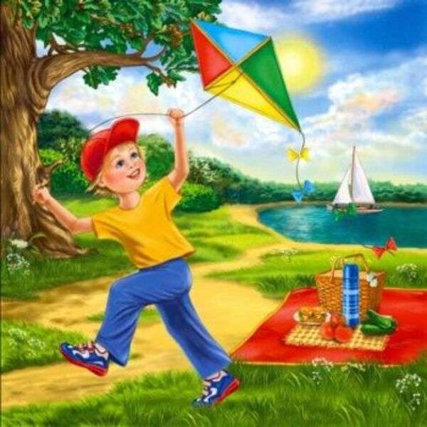 Boy plays with his kite online puzzle