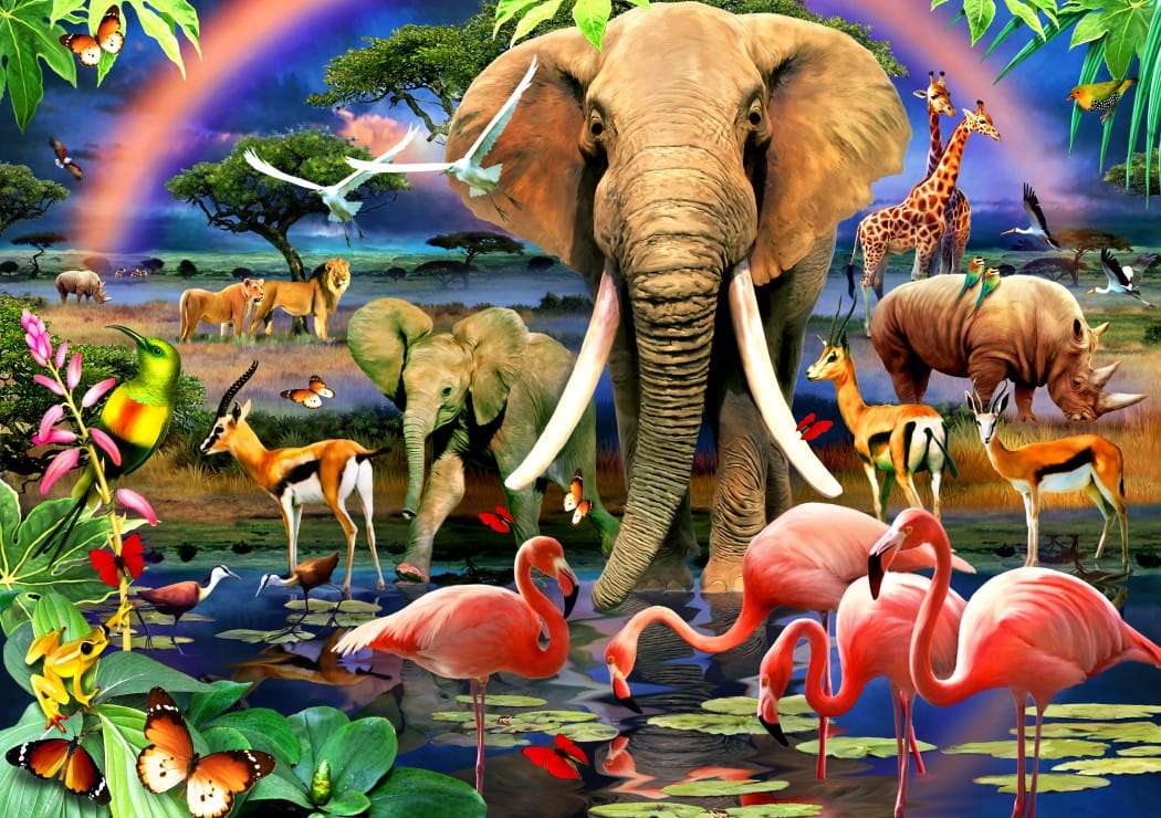 Afrikanische Tiere in der Savanne Online-Puzzle