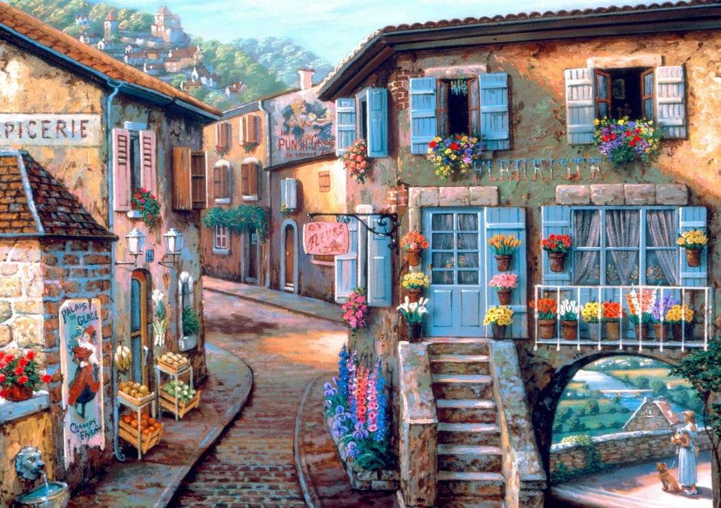 Maisons d'habitation de charme dans une petite rue puzzle en ligne