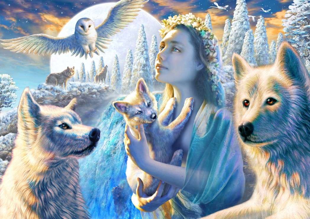 Beautiful winter spirit of the mountains and guardian of animals online puzzle