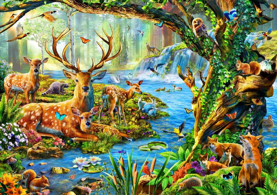 Vardagslivet i skogen, djur drömmer om ett sådant paradis Pussel online