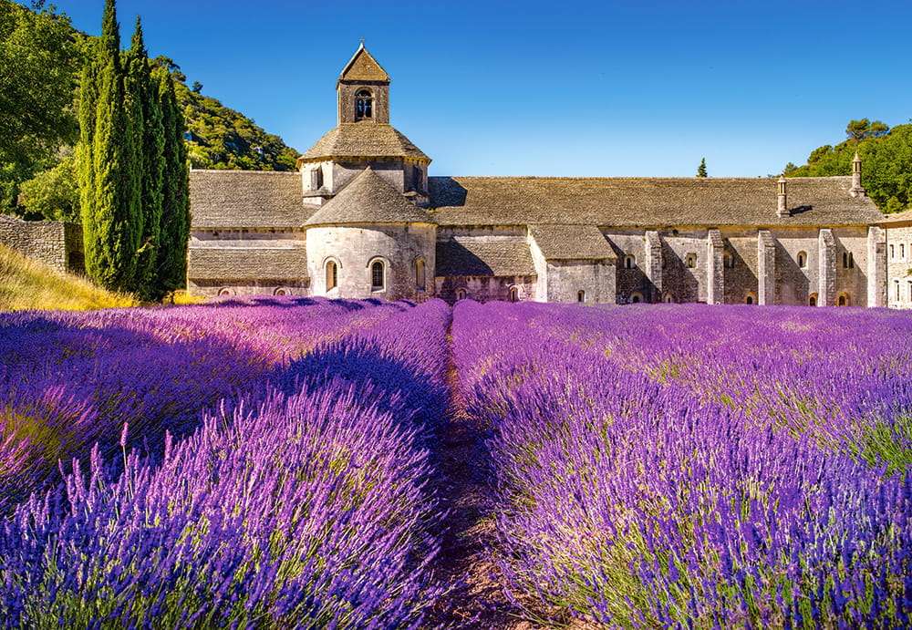 Франція-Прованс, замок біля лавандового поля, диво онлайн пазл