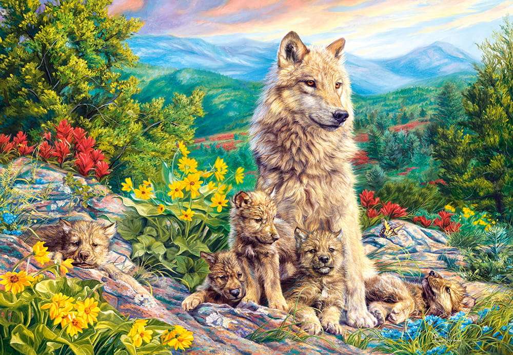 Vigilant wolf mother, sweet view :) online puzzle