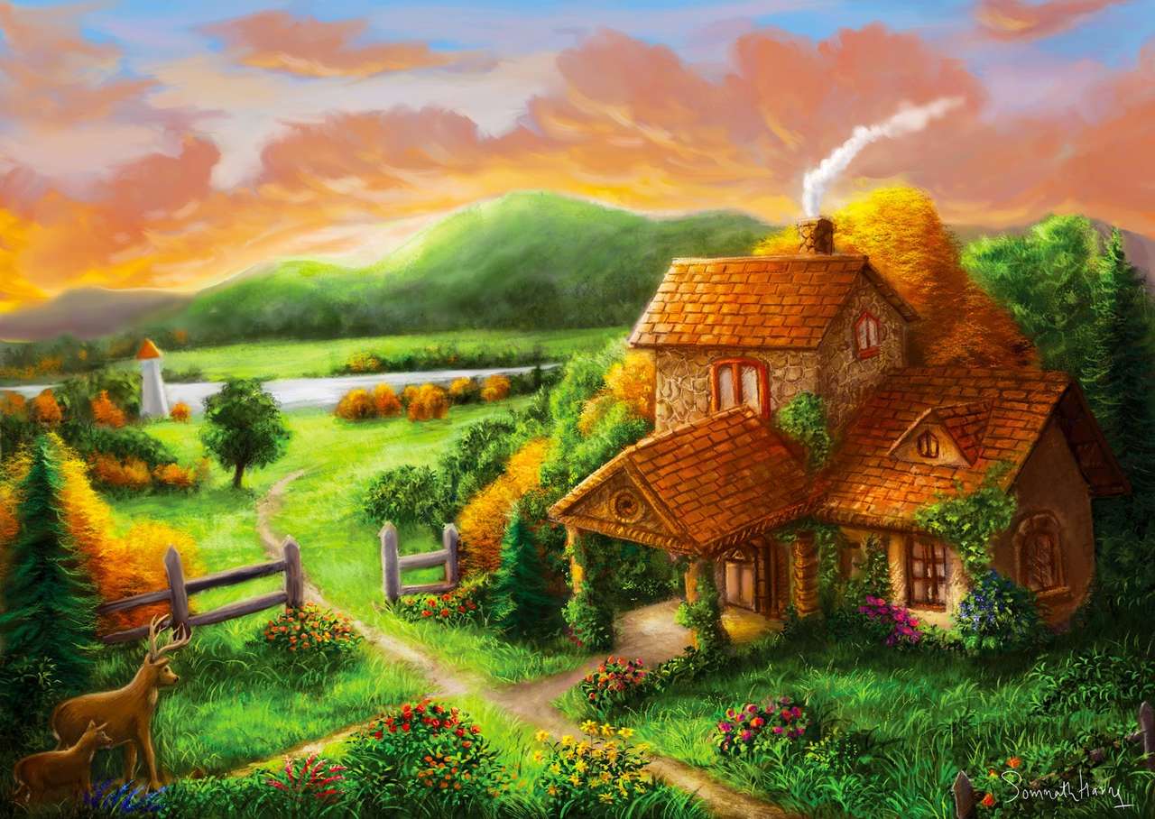 cottage at dusk online puzzle