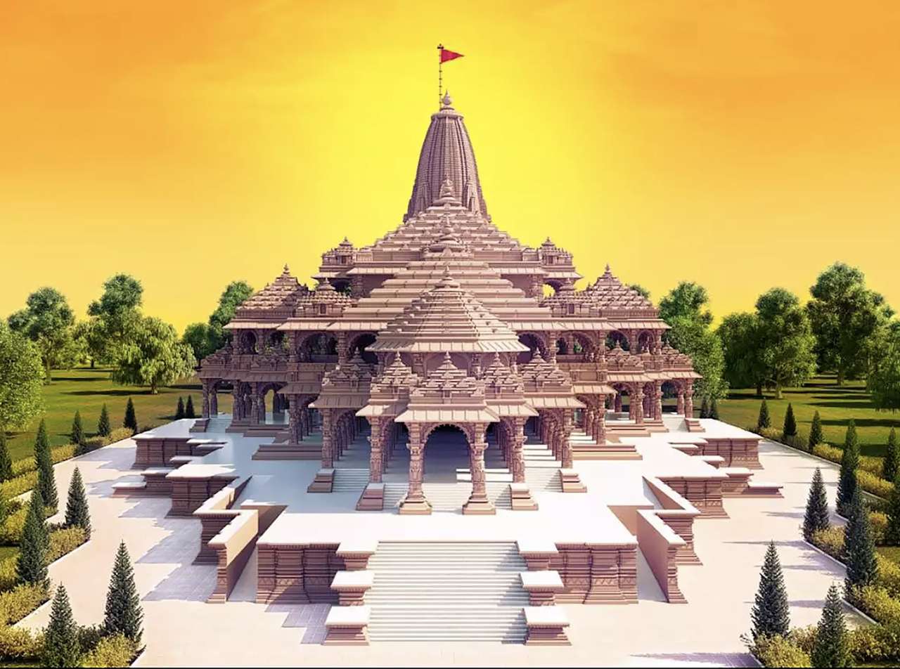 Indien-Ram Mandir-templet under uppbyggnad Pussel online