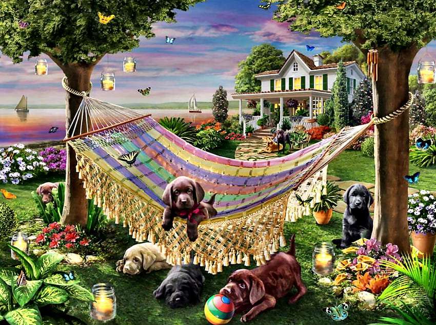Прекрасни кученца в градината онлайн пъзел