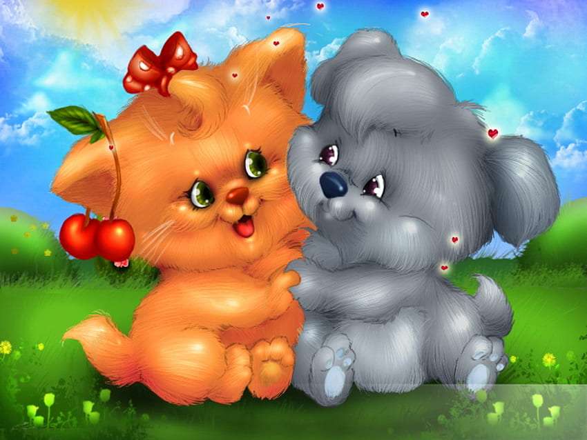 Kitten and dog, friends :) online puzzle