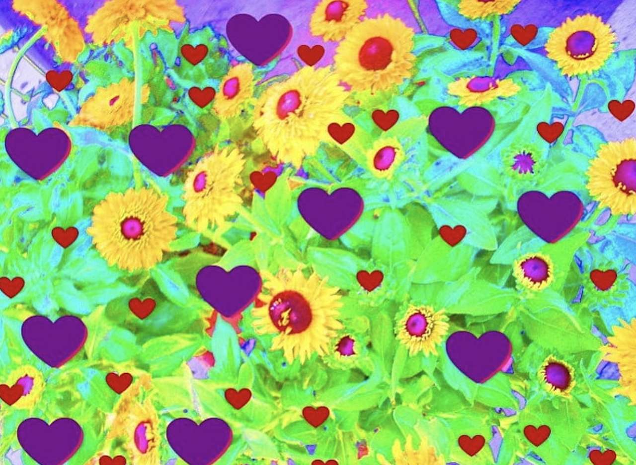 Сърца сред цветя онлайн пъзел