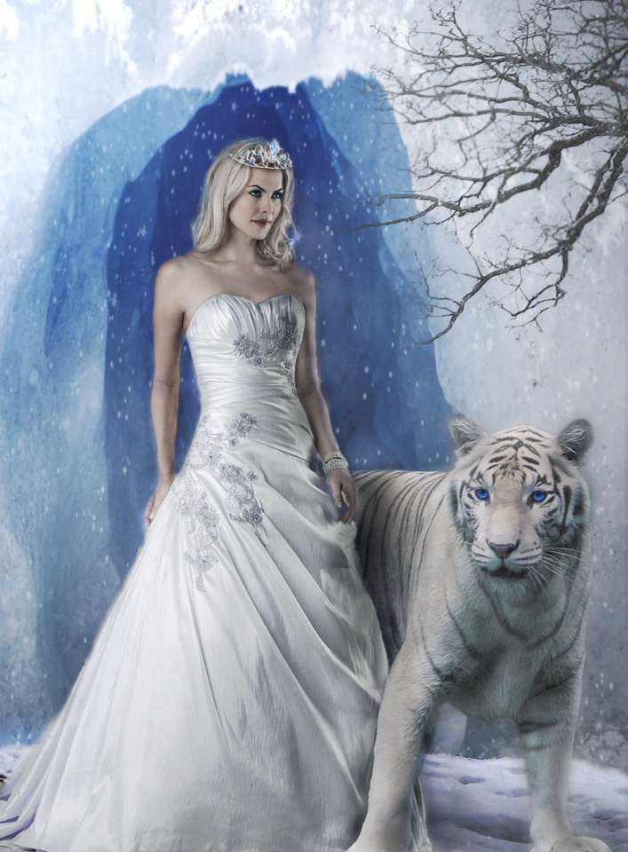 Eiskönigin und weißer Tiger Online-Puzzle