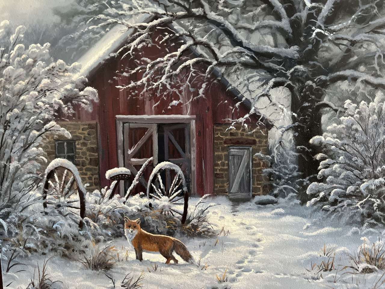 The old barn and its guest in a winter robe :) jigsaw puzzle online