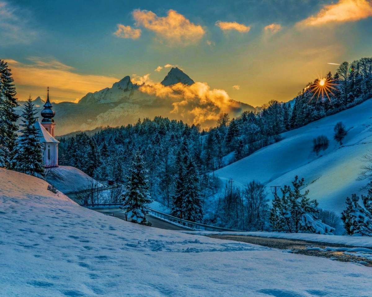 Vinter i de bayerska alperna på berget Watzmann pussel på nätet