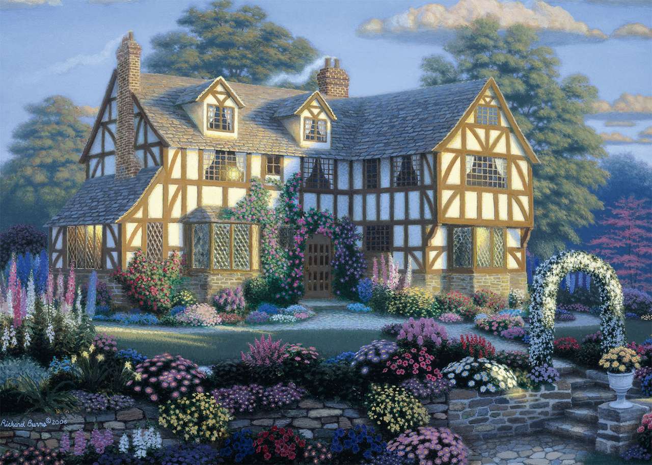 Casa de campo inglesa e seu jardim de flores puzzle online