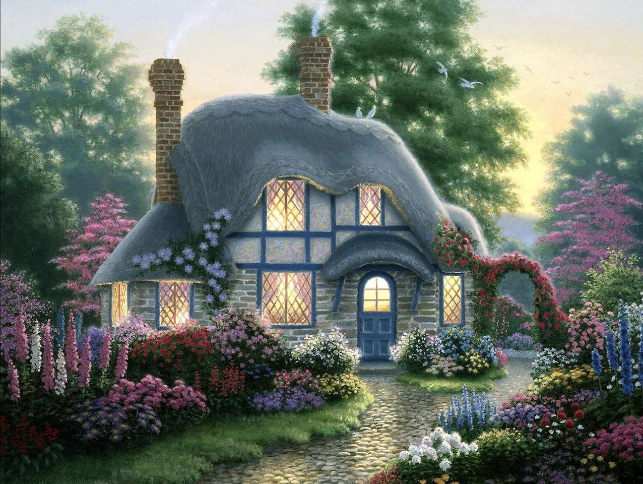 Interesante bonita casa de campo con un hermoso jardín. rompecabezas en línea