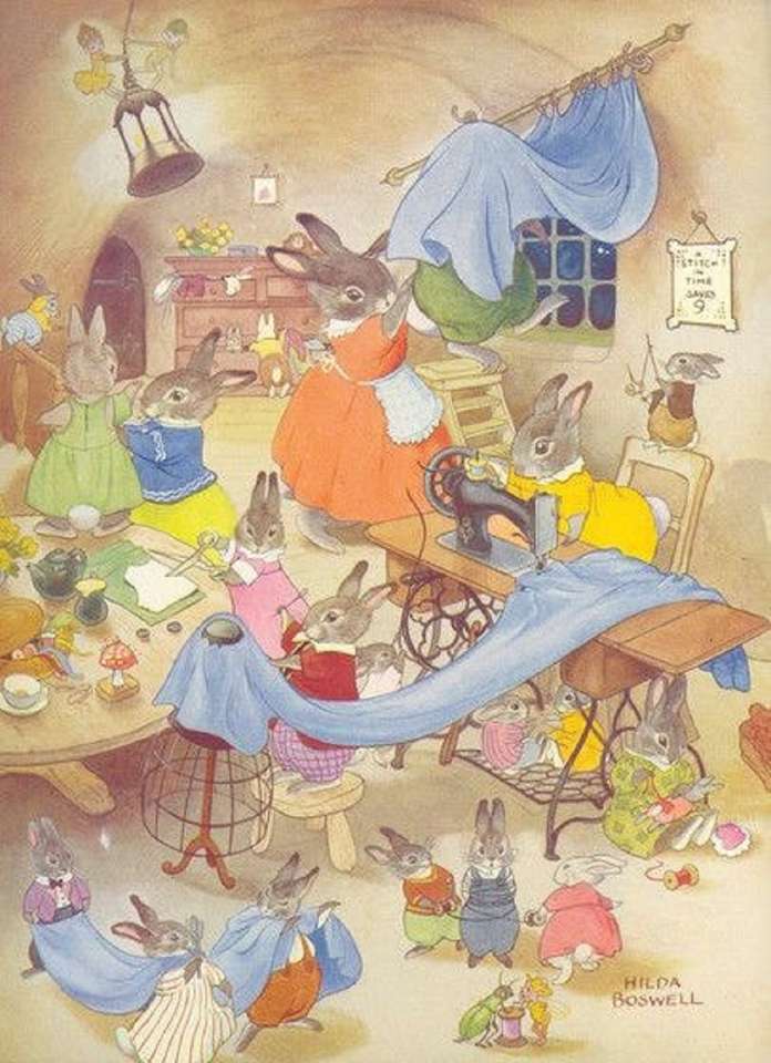 Fazendo cortinas na família dos coelhos puzzle online