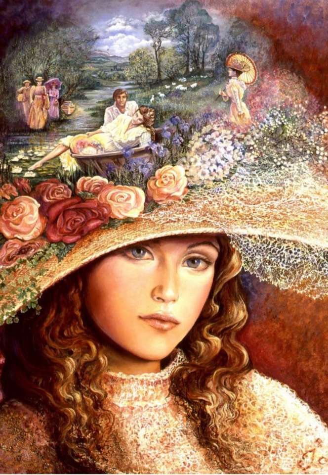 giovane donna in cappello romantico puzzle online