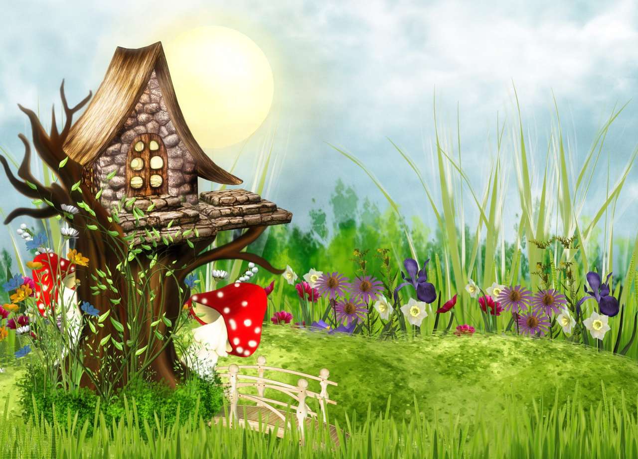 Mooi paddenstoelenkabouterhuis legpuzzel online