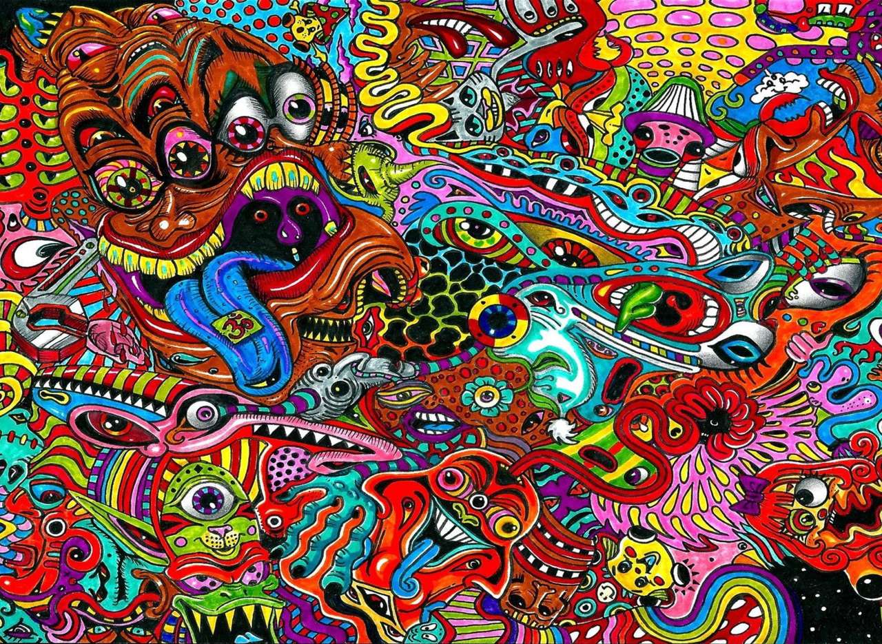 Färgglad psykedelisk surrealism Pussel online