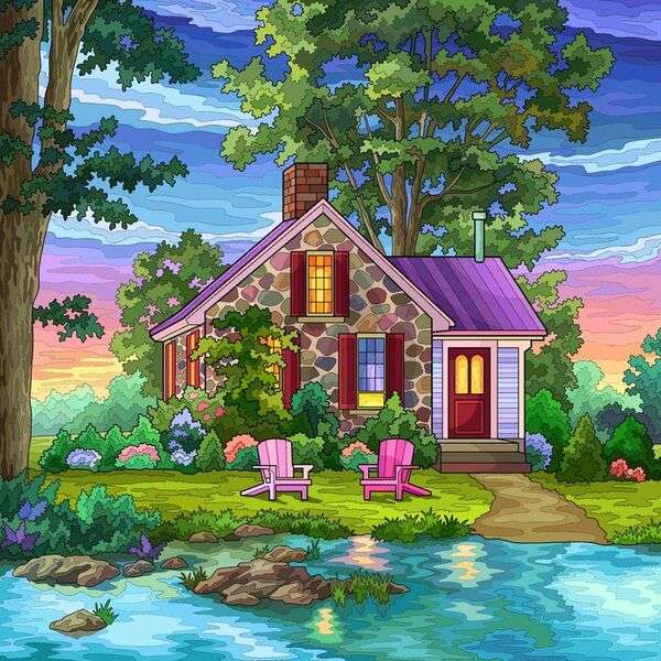 House with lake in the mountains jigsaw puzzle online