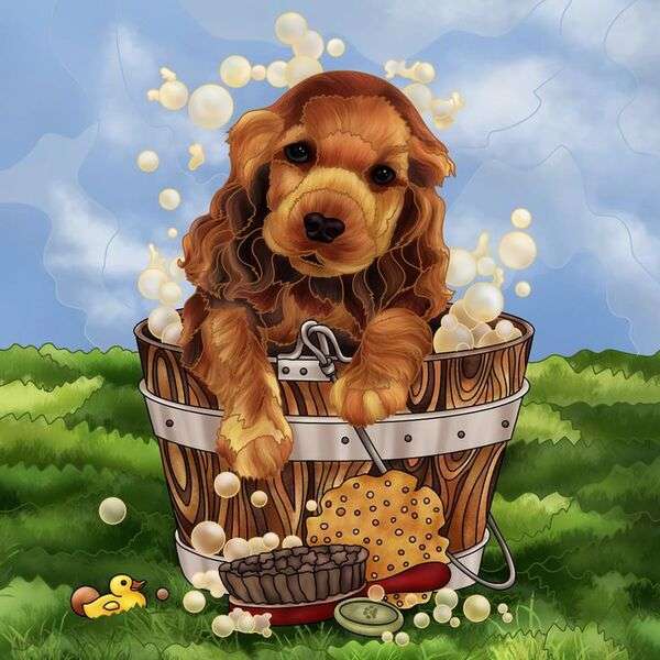 Puppy taking a bath #267 jigsaw puzzle online