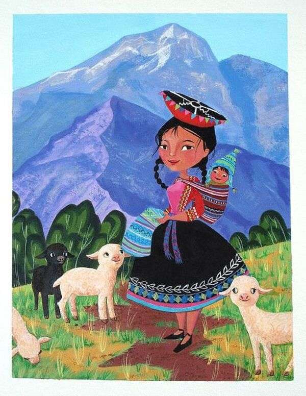 Cholita peruviana con il suo bambino puzzle online