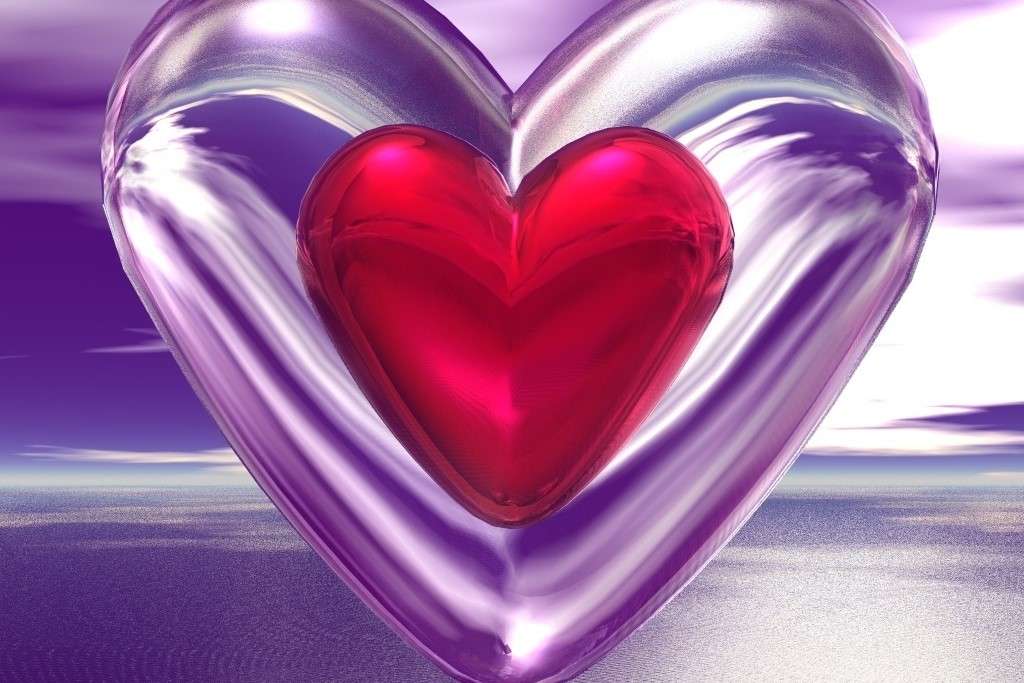 Червено и лилаво сърце онлайн пъзел