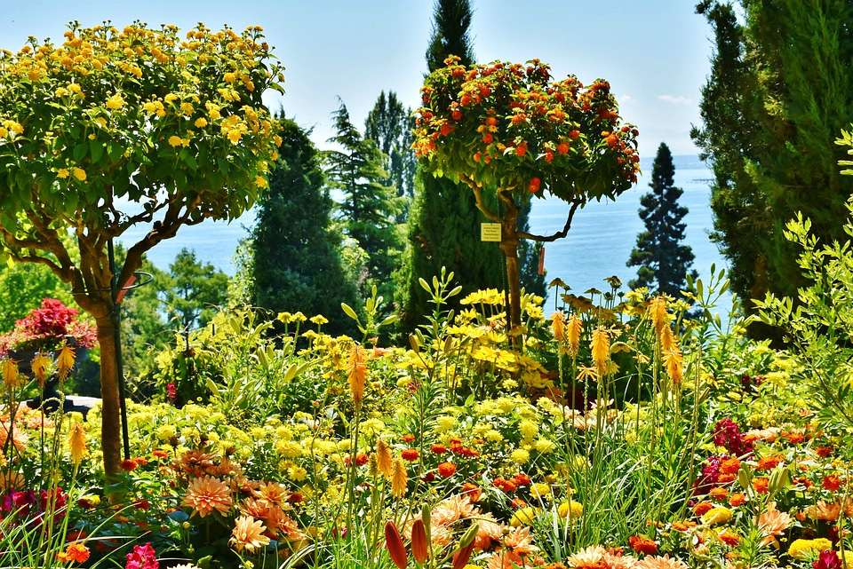 Градина на остров Майнау - езеро Констанс онлайн пъзел