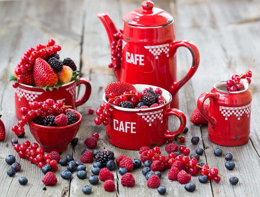 Café ''Fruit'', fraises, bleuets sans caféine puzzle en ligne