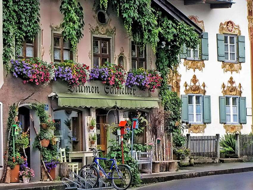Németország - Gyönyörű virágház Bajorországban online puzzle