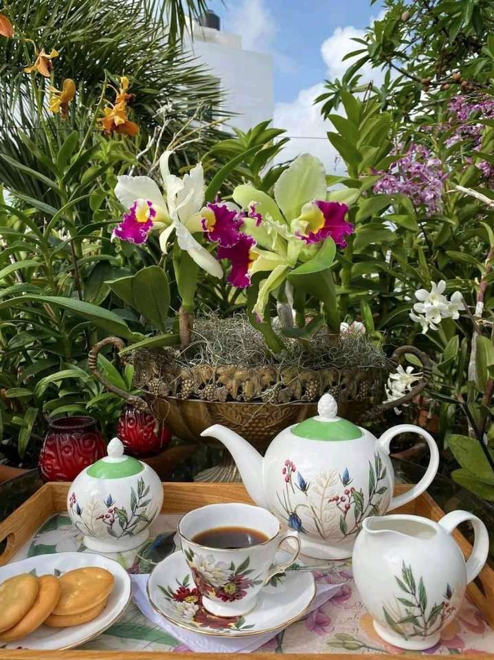 Coffee with pastries in the garden jigsaw puzzle online