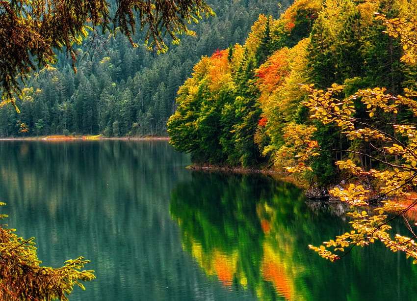 Reflexões de outono no espelho do lago puzzle online