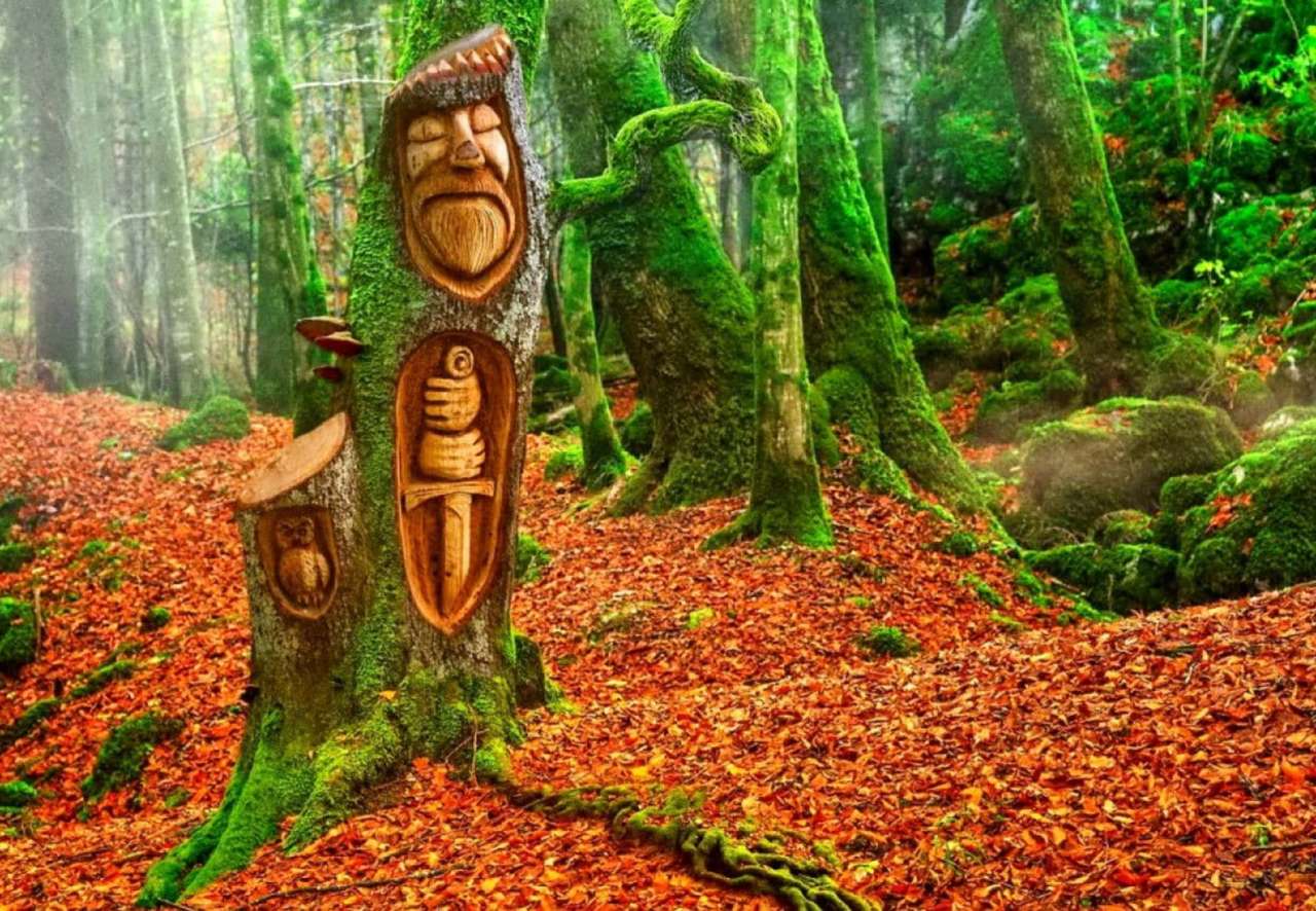 I den antika skogen står Riddarträdet - fantasi pussel på nätet