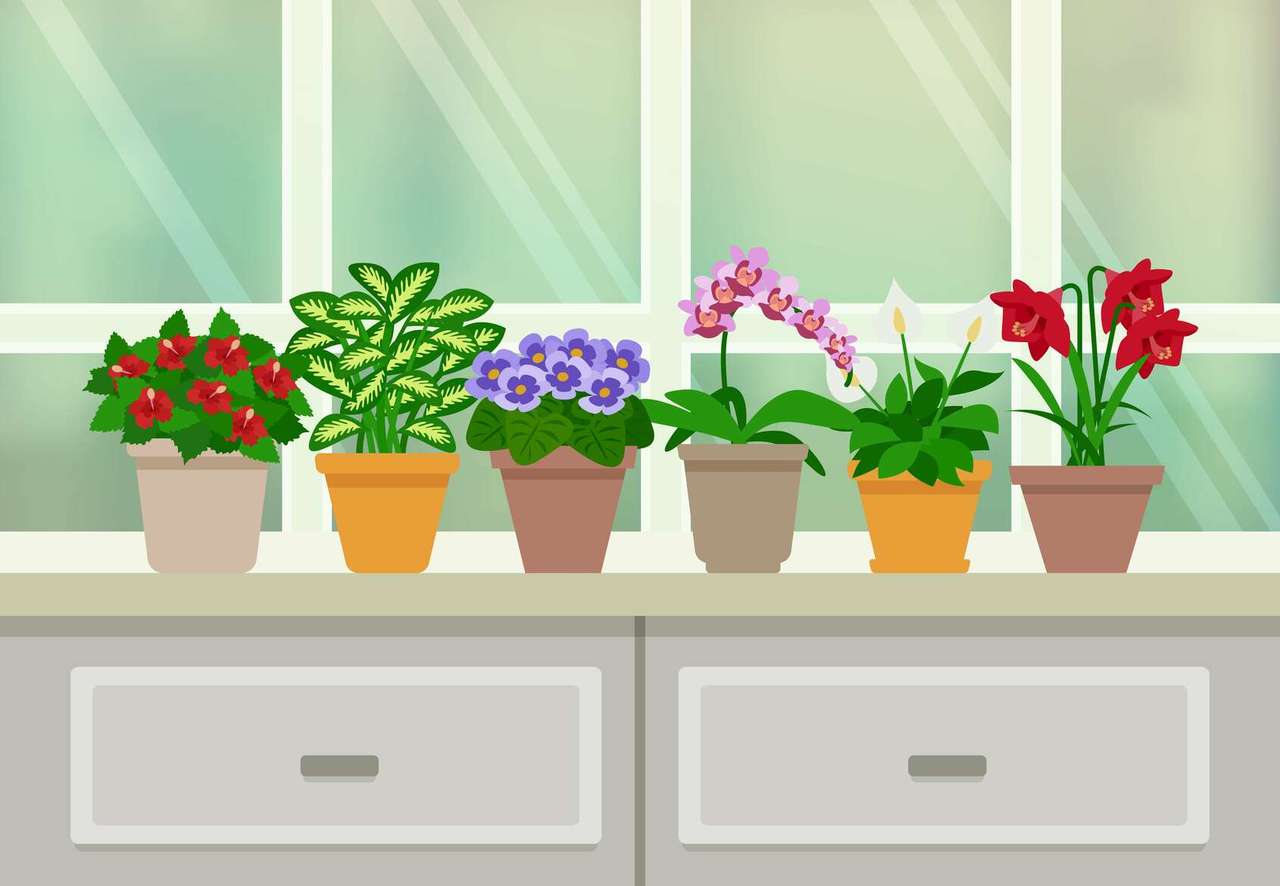 Blumen auf der Fensterbank Online-Puzzle
