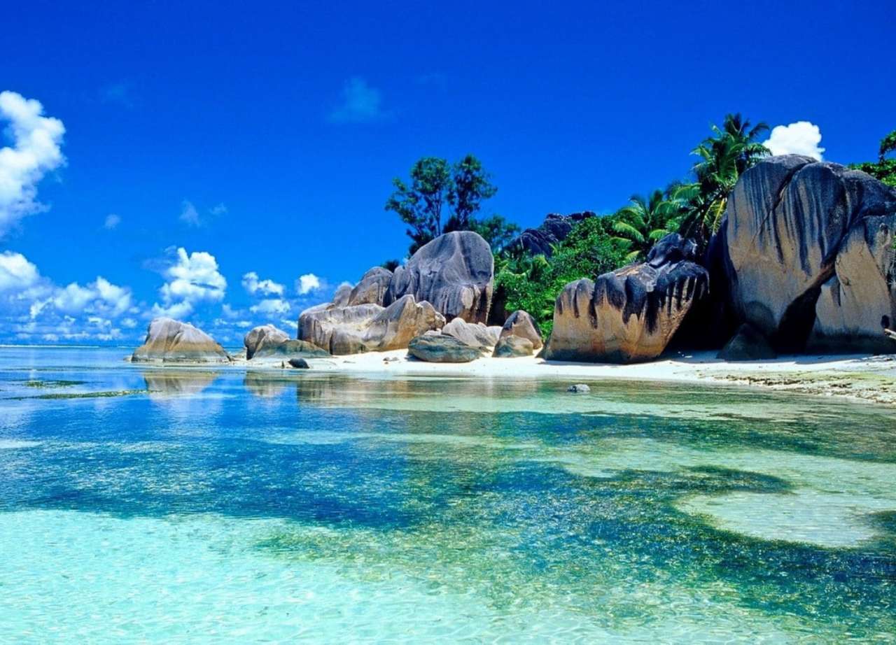 Σεϋχέλλες - όμορφη παραλία, κρυστάλλινα νερά παζλ online