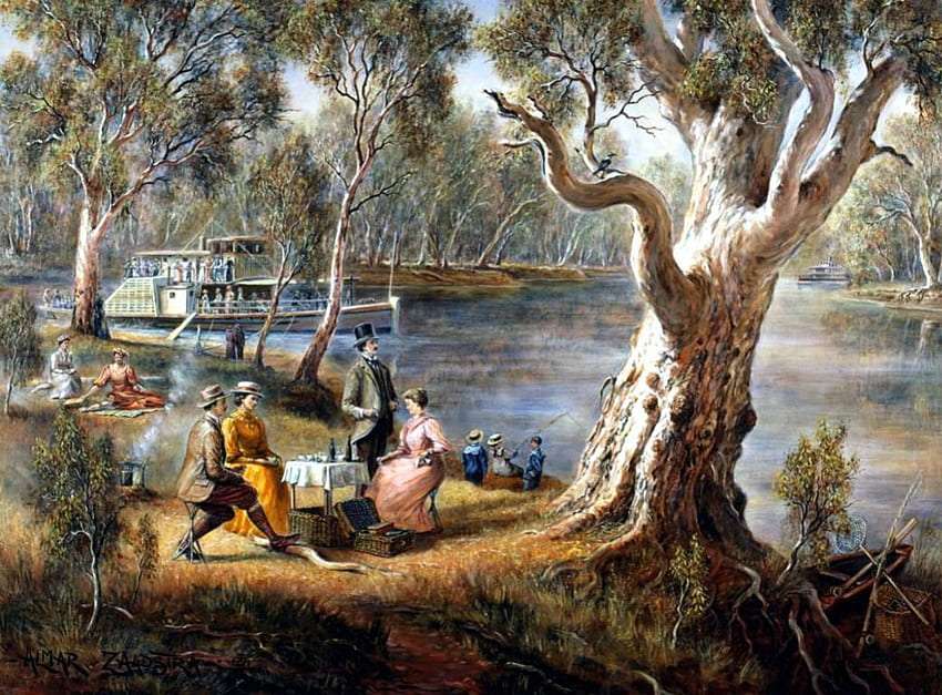 Viktorianisches Picknick am Fluss Online-Puzzle