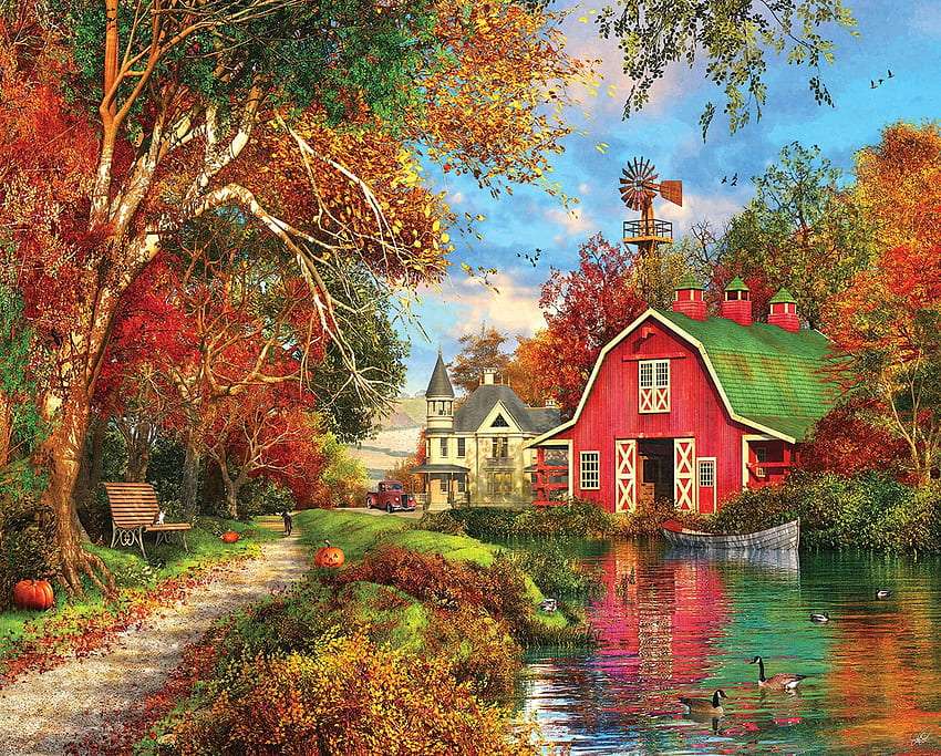 Allée de parc d'automne sur un charmant étang :) puzzle en ligne