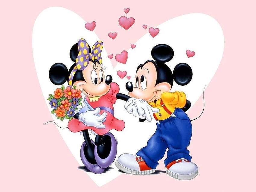 Musse Pigg och Minnie Mouse alla hjärtans dag, söt pussel på nätet