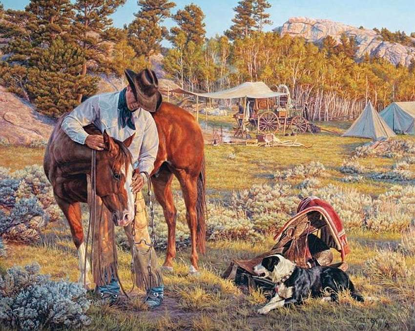 Texas cowboy e seu amigo cavalo quebra-cabeças online