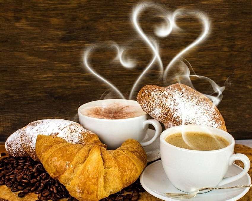 En voor thee, heerlijke koffie en zoete croissants legpuzzel online
