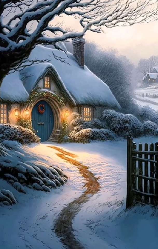 casa hobbitului iarna puzzle online