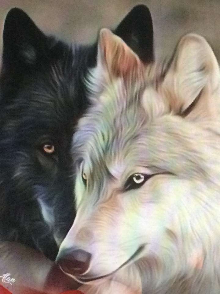 Weißer Wolf und Schwarzer Wolf Online-Puzzle