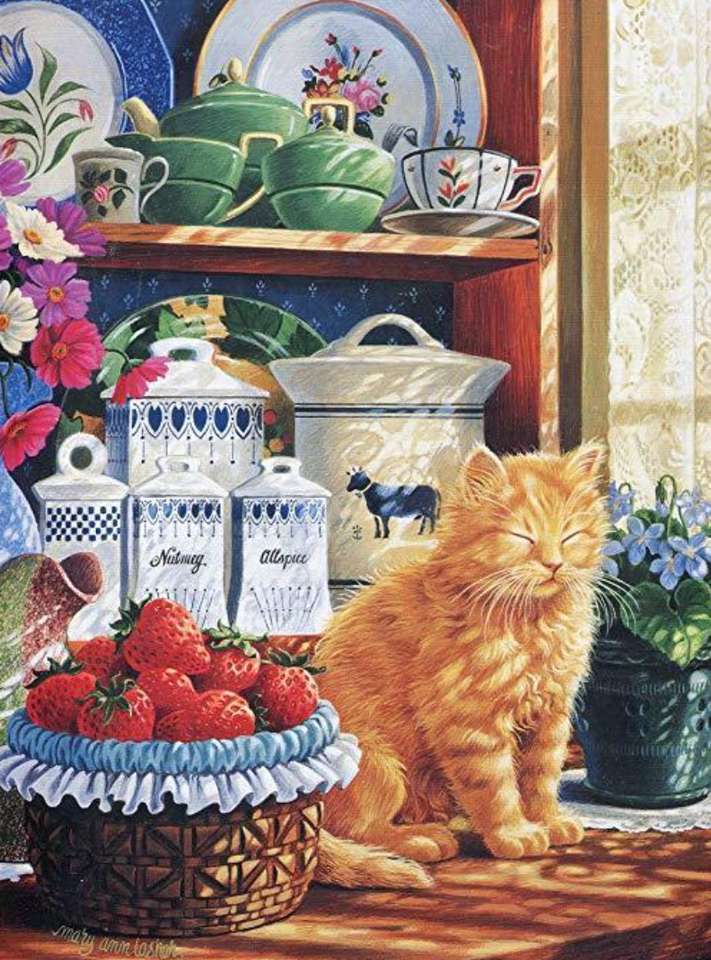cat with strawberries jigsaw puzzle online