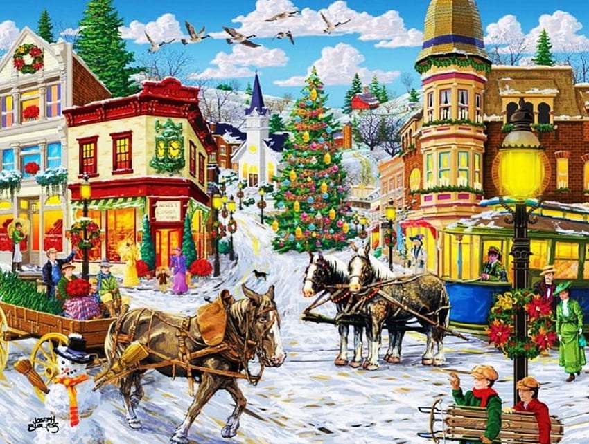 A small town, a horse-drawn tram - what times jigsaw puzzle online