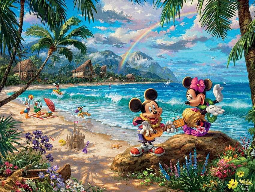 Mickey en Minnie brengen een heerlijke vakantie door in Hawaï legpuzzel online