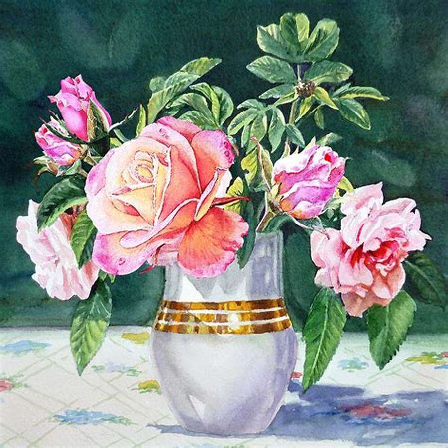 Kép. Pünkösdi rózsa vázában kirakós online